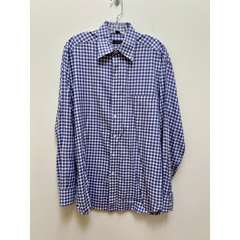 Barneys New York Shirt Mens L Purple Gingham Button up Long Sleeve Cotton Italy